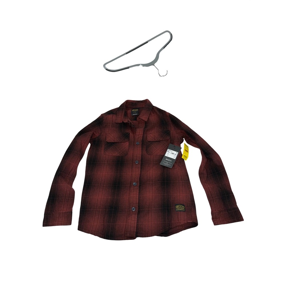 RVCA Dayshift Flannel LS Red Black Plaid Button Down Shirt Mens Small AVBWT00167